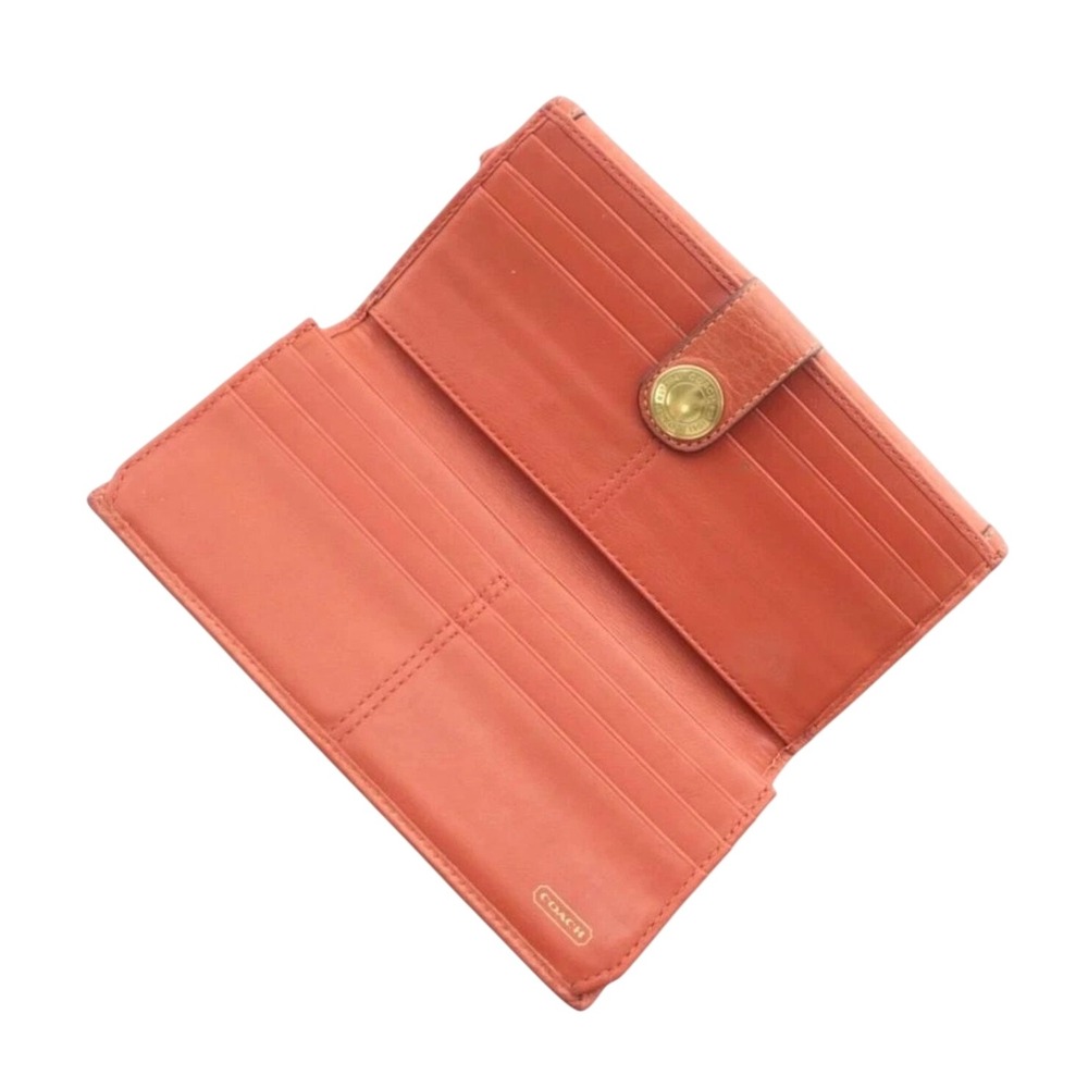 Coach Coral Orange Leather Signature Monogram Stripe Slim Envelope Wallet - Picture 2 of 8